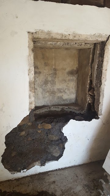 Before: underground cooler structural wall crack reinforcement with carbon fiber straps in Cos Cob, CT