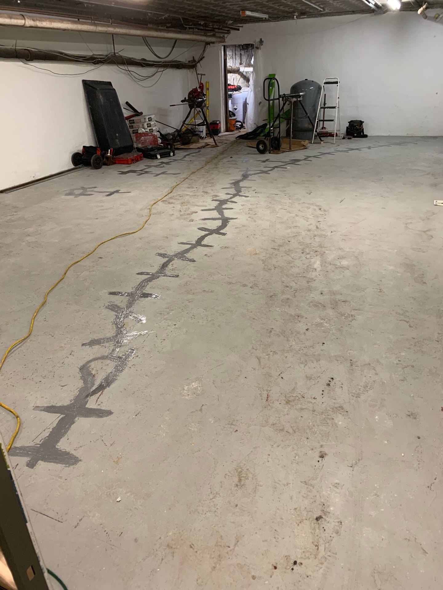 After: basement slab crack reinforcement with carbon fiber and Kevlar stabilization bars in Rye, NY