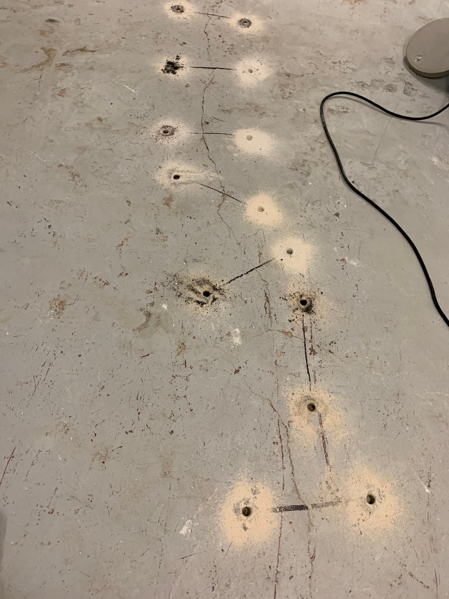 Before: basement slab crack reinforcement with carbon fiber and Kevlar stabilization bars in Rye, NY