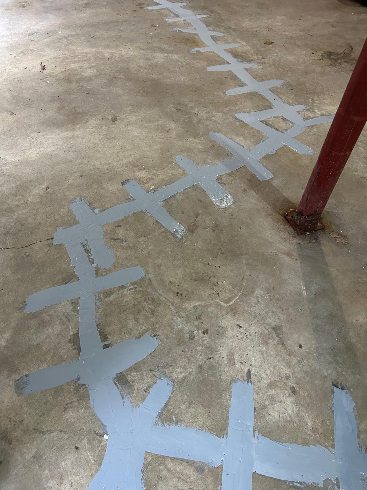Job-site photo 2: basement block wall structural crack repair with carbon fiber mesh wraps in Weston, CT