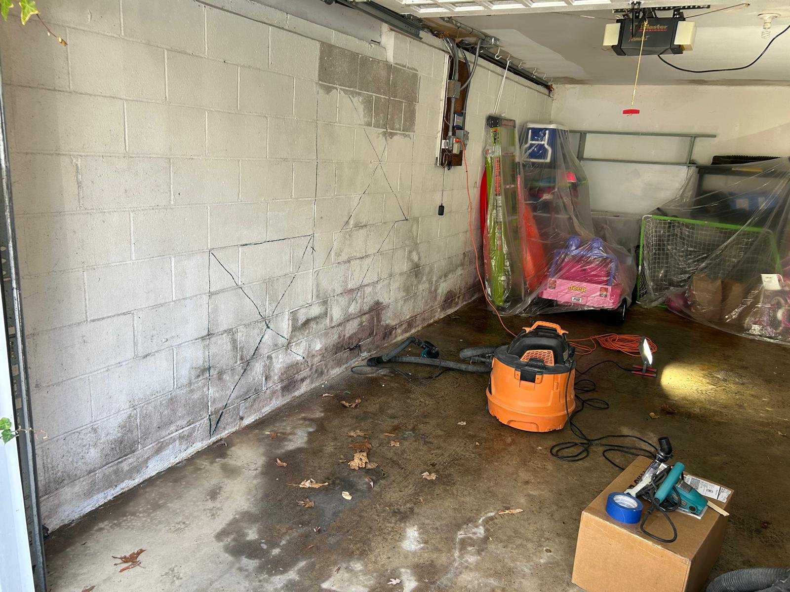 Before: basement block wall structural crack repair with carbon fiber mesh wraps in Weston, CT